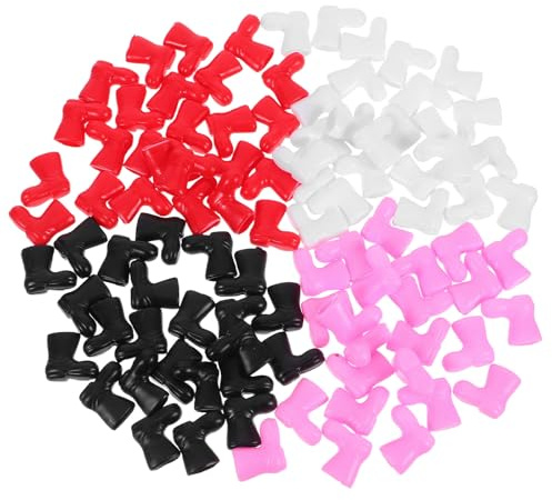 Veemoon 96pcs Mini Santa Boot Dollhouse Decorations, 2cm Colorful Plastic Miniature Santa Shoes Set Black, Red, White Pink for Christmas Crafting and Doll Accessories