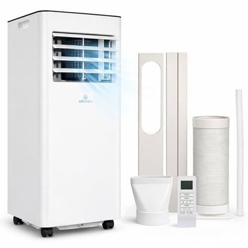 Aironex Mobiles Klimagerät 7000 BTU – Klimaanlage Weiß – Klimagerät mit Fensterabdichtung – Leise Klimaanlage mit Fernbedienung – Mobiles Klimagerät für Schlafzimmer, Wohnzimmer und Büro