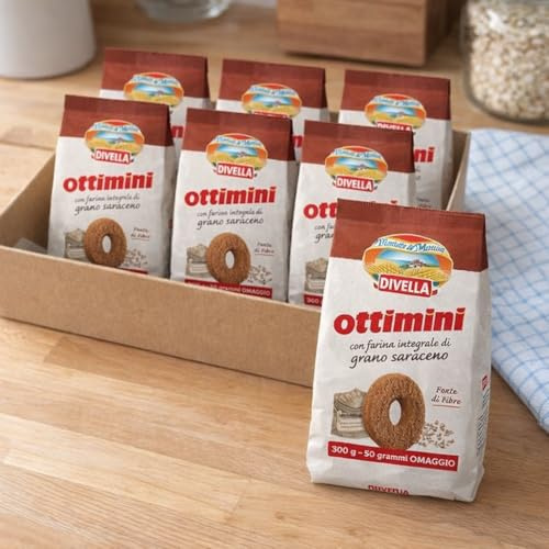 Biscotti Ottimini Integrali al Grano Saraceno 350 g x 6 Confezioni – Fonte di Fibre, Ideali per Colazione e Inzuppo, Formato Scorta Convenienza
