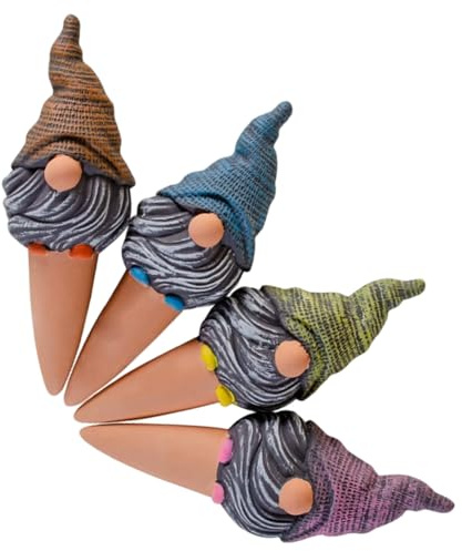 Bemonew Lot de 4 pics d'arrosage en terre cuite, nain de jardin pour plantes en pot, arrosage de plantes de vacances pour intérieur et extérieur