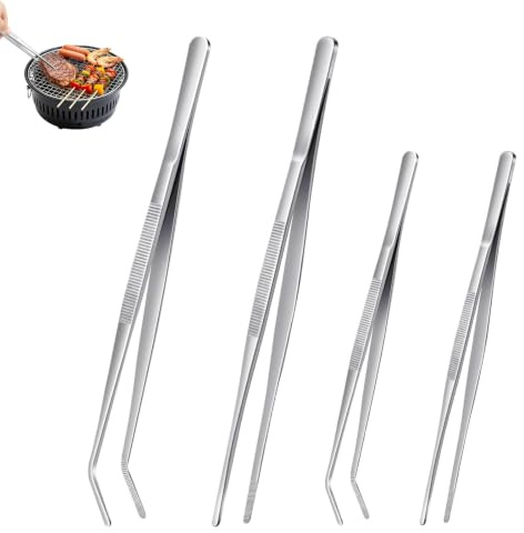 4 PCS Cooking Tweezers, Professional Kitchen Tweezers Set with Long and Short Styles, Tongs for Various Cooking Tasks, Ideal for Chefs and Home Cooks
