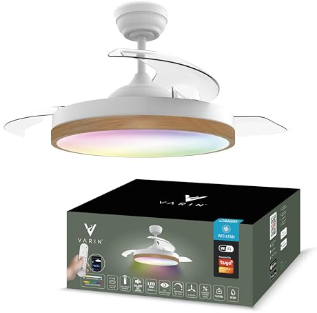 Varin® Smart Deckenventilator mit Beleuchtung, Ø 50 cm/108 cm - Weiß/Holz