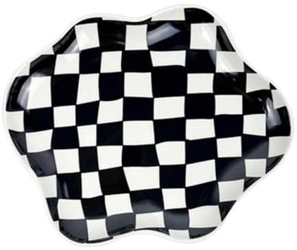 DCUIPG Assiette en céramique d'échiquier, vaisselle irrégulière à carreaux noir et blanc, assiette dîner, service de table, assiettes plats 2 pièces pour Bijoux