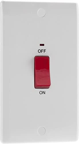 BG Electrical Grande unité de commande de cuisinière avec indicateur d'alimentation LED, double plaque, double pôle, bord rond, série Nexus 800, blanc moulé, 45 A, 872