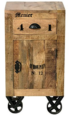 SIT-Möbel Rustic 1907-04 Kommode mit 1 Tür, 1 Schublade, aus Mangoholz, Antik, braun, Wortprints 44 x 34 x 82 cm | aus Mangoholz, Antik, Wortprints 44x34x82 cm