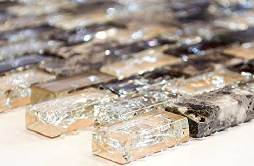 Mosaik Brick Crystal/Stein mix emperador dunkel Glasmosaik Transluzent Transparent 3D, Mosaikstein Format: 15x30x8 mm, Mattengröße: 300x285 mm, 1 Matte