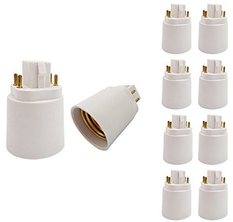 10pcs E-Simpo 4Pin Gx24q CFL to E26/E27 Lamp Base Socket Adapter Converter.Need Rewire to Bypass Ballast to Avoid Burnt Smell Flick. (10-Pack)