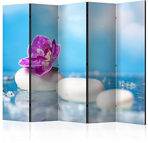 RAUMTEILER/PARAVENT B&D XXL - Paravent Raumteiler Innen Spa Zen 225x172 cm 5-teilig Einseitig Raumtrenner Trennwand Holz Room Divider Spanische Wand Raum Abtrennung blau Rose weiß b-B-0189-z-c