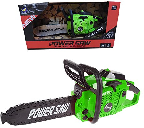 koolbitz Kids Chainsaw Toy Power Tool Pretend Toy for Children Sound Play Cordless Chain Saw Set for Boys & Girls Educational Construction Tool for Toddlers Outdoor Play