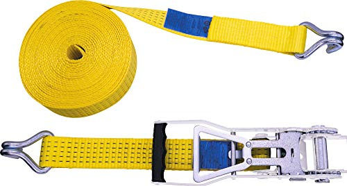PETEX 43193419 Ratschenspanngurt 2-Teilig, 8 M, 50 mm, 2500/5000 Dan, Doppelspitzhaken, Ratsche 35 cm, Gelb