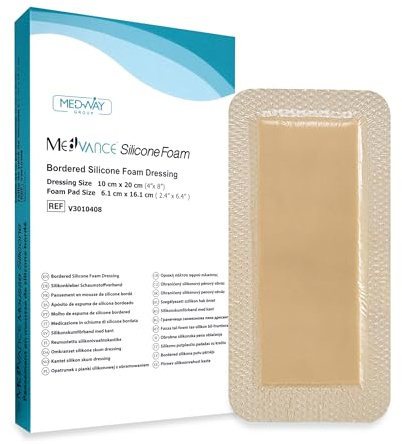 MedVanceTM Silikon – Selbstklebender Schaumstoffverband aus Silikon mit Rand, Größe 4 x 8 Zoll (2,4 x 6,4 Zoll Pad), Schachtel mit 5 Verbänden