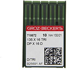 GROZ-BCKERT 10-pack lädersynålar 135 x 16 TRI med rund kolv och skärspets för industrisymaskiner (Nm. 130/21)