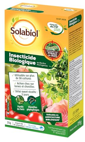 SOLABIOL Insecticide Biologique - Action Choc - 10 Sachets - 25g | Contre Les Larves & Chenilles - Agit par Ingestion - 50L de Préparation - Utilisable en Agriculture Biologique - SOBIOJ25