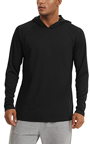 KEFITEVD Mens Thin Hoodies for Summer Quick Dry Long Sleeve Lightweight UPF 50+ Sun Protection Swimming Work T Shirts Black