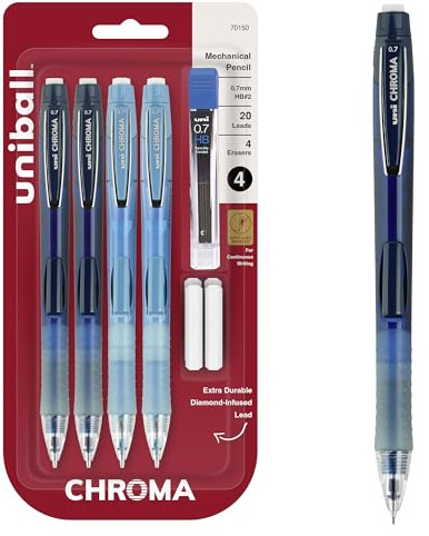 uniball Chroma Mechanical Pencil Starter Kit, 0.7mm, HB #2, Assorted Barrels, 4 Pack