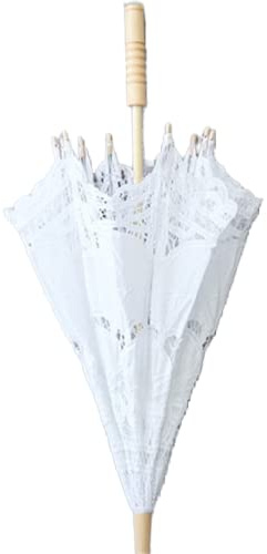 Zerodis Lace Umbrella, Silk Cloth Material Embroidery Bride Parasol Wedding Photography Props Wedding Decoration Umbrella(L-White)