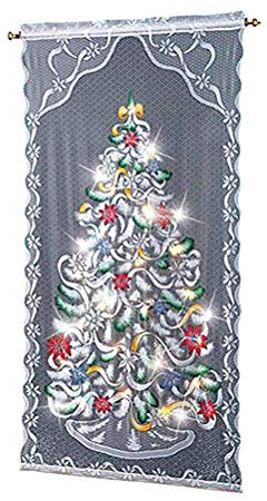 Stecto Rideau de Noël avec guirlande lumineuse LED semi-occultante en dentelle pour salon, chambre à coucher, décoration d'intérieur, 101,6 x 213,4 cm