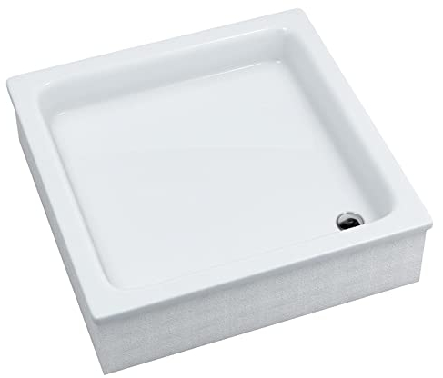 Sellon24® Duschwanne mit Träger Sanitäracryl Acryl Weiß Stabil Hochglanz Kompaktes Set Styroporträger Befliesbar Duschkabine Duschtasse Quadratisch Tief (80x80x26)