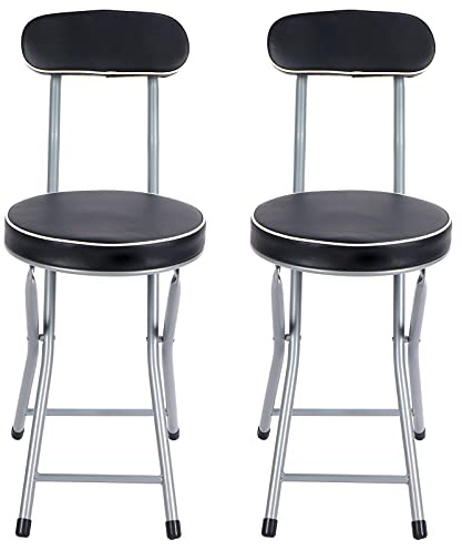 2er Set Klapphocker, PU Gepolsterter Klappbarer Faltbarer Hocker mit Rückenlehne und Fußstütze für Garten, Camping, Angeln, Grillen, Bürohocker Wohnzimmer, 74x36x30cm, Maximale Belastung: 120kg