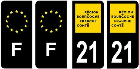 HADEXIA Set of 4 Self-Adhesive Car Number Plate Registration Stickers Department 21 Côte-d'Or Region Franche-Comté Noir Colour & F France Europe