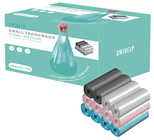 Sacchetti Spazzatura 15 Litri Sacchi Spazzatura 240 Pezzi per Bagno, Casa e Ufficio Sacchi Pattumiera Sacchetti Spazzatura Piccoli