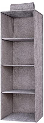 FuninCrea Wardrobe Storage Organizer with 4 Shelves, Washable Wardrobe Storage Hanging Shelves Practical and Spacious Hanging Closet Organizer for Clothes, Hats, Scarves, Toys, Snacks (grey)