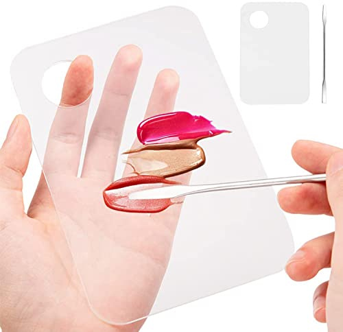 DRERIO 2-Piece Clear Makeup Palette Set with Spatula - Portable Cosmetic Mixing Tray for Foundations, Lipsticks, Eyeshadows, Concealers, Pigments, Nails