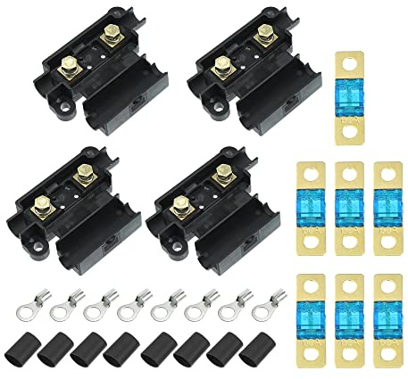 X AUTOHAUX Kit di fusibili 60 A, 4 supporti ANS, 7 fusibili da 60 A, 8 termorestringenti, 8 capicorda per batteria doppia auto