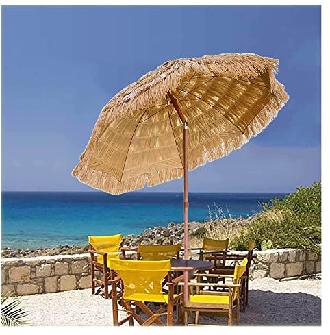 XPGEREP Portable Parasol de Plage Hawaïen, Parasol de Plage Naturel, Inclinable Parasol Paille pour Piscine, Couleur Naturelle/Diameter 2.4m / Height 2.2m