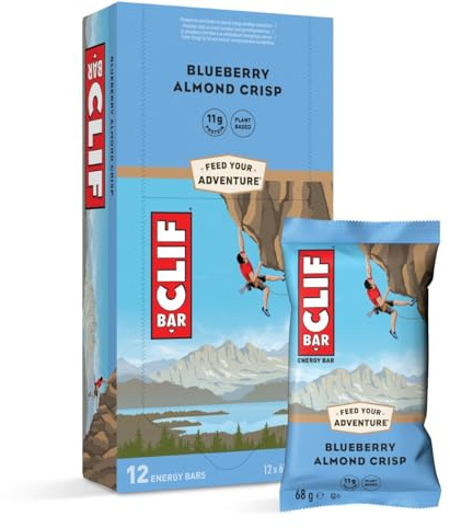 CLIF BAR | Energy Bar - Protein Bar | Blueberry Almond Crisp | Plant-Based Protein Bar for Running, Marathon Training, Cycling & Endurance Sports | 12 x 68 g
