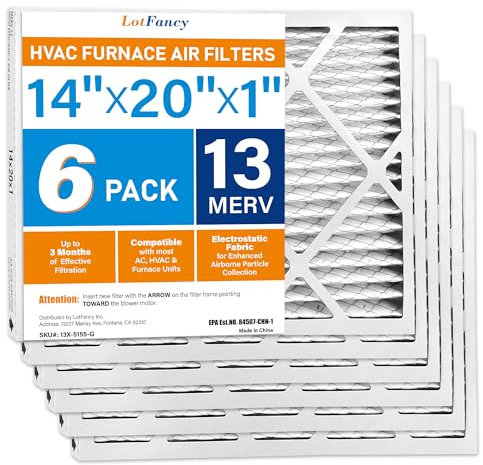LotFancy 14 x 20 x 1 Luftfilter, MERV 13 AC Ofenfilter, 6 Stück gefaltete Klimaanlage HVAC Filter (tatsächliche Größe: 35 x 62 x 1 cm)