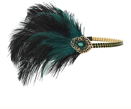 IYOU 1920er Jahre Flapper Stirnband Grün Great Gatsby Kopfschmuck Kristall Vintage Festival Haarschmuck für Frauen