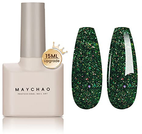 MAYCHAO Gel Nail Polish, 15ML Christmas Green Gel Nail Polish, Soak Off UV LED Nail Gel Polish Nail Art Starter Manicure Salon DIY at Home, 0.5 OZ