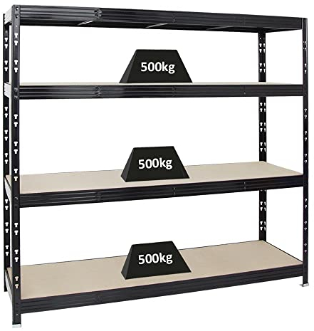 PROREGAL Profi Schwerlastregal Rhino EXTRA BREIT schwarz HxBxT 180x200x60cm Fachlast 500kg 4X Spanplatten-Ebenen 8mm Garagenregal, Lagerregal, Steckregal, Weitspannregal