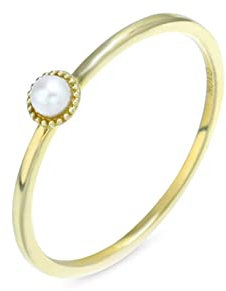 Epinki Echtes Ring Gold Au585 14K, Dünn Vintage Retro Eheringe mit Perle, Rundschliff, Gelbgold 585 Trauringe Freundschaftsringe für Damen, Gold, Gr.61