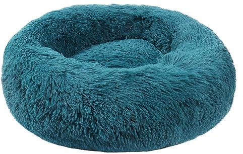 BVAGSS Anxiety Dog Bed, Round Plush Donut Dog Bed Cat Bed Marshmallow Fluffy Cuddler Washable Calming Puppy Bed for Medium/Large Dogs XH034 (Diameter:80 cm, Cyan)