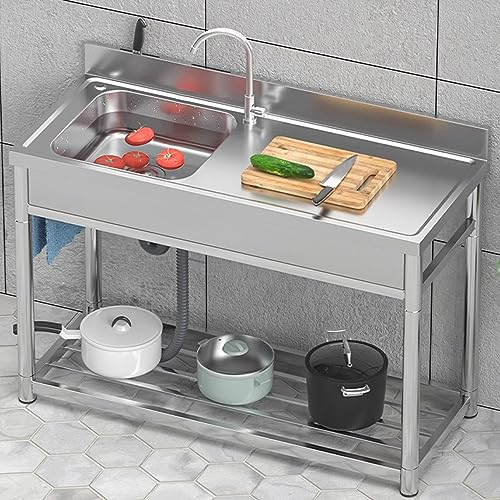 Lavello da cucina in acciaio inox con piattaforma sinistra, professionale, lavello singolo, lavello da esterno, per ristoranti, catering, cucina, garage, bar (100 x 50 x 80 cm)