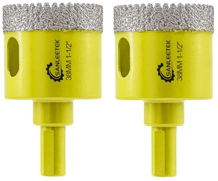 Diamond Core Drill Bits 2pcs 38mm Serrated Diamond Hole Saw Kit with Triangle Shank SANLEETEK for Ceramic Porcelain Tile Marble Granite