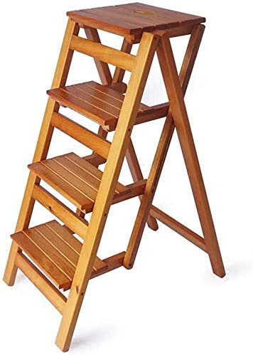 SORVA Kletterhocker für den Innenbereich, klappbarer 4-Stufen-Leiterhocker aus Holz, Haushaltstreppe, tragbarer Barhocker, Esszimmerstuhl, Tritthocker für & Erwachsene/Rot (Weiß) (Walnuss R)