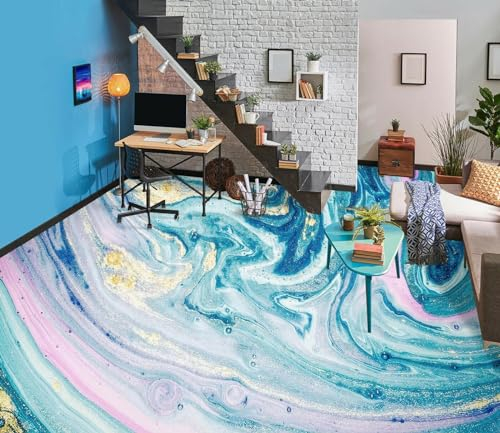 Benutzerdefinierte Boden Wasserdichte Stereo-Aufkleber 3D-Rosa-Grün, 150 x 105 cm 3D-Bodenfliesen Aufkleber Bodenbelag Tapete Wandbild PVC Wasserdicht selbstklebende Tapete Wohnkultur