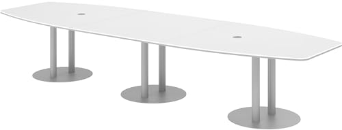 bümö Konferenztisch oval 400x130 cm großer Besprechungstisch in weiß, Besprechungstisch mit Gestell in Silber, Meetingtisch für 14 Personen, XXL-Tisch für Besprechungsraum & Meeting