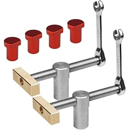 2 Piece Table Workbench Clamp Set with 4pcs Bench Dogs, Desktop Fast Fixed Clip Auxiliary Tool Vice, DIY Positioning Bench Hole Planing Stop Clamp (20mm,Red)
