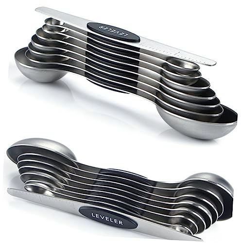PRETYZOOM Cucharas Medidoras De Acero Inoxidable De Doble Cabeza Juego Para Cocina y Repostería Diseño Magnético y Portátil Para Azúcar y Especias