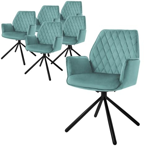 ML-Design matsalsstolar set om 6 sammet, salvia, vardagsrumsstol med arm och ryggstöd, snurrstol bilposition, stoppad stol med metallben, ergonomisk/snurrbar fåtölj, köksstol lounge stol