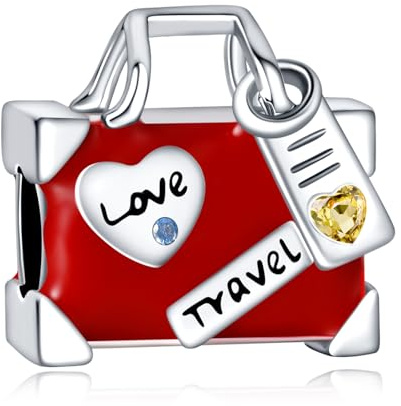YUMINN Bagages rouges Charms Argent Sterling 925 Bracelets et Colliers Perles Pendentifs Bijoux pour Femmes