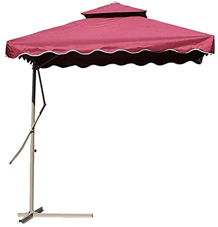 XNZJHPP Outdoor Patio Offset Market Umbrellas Overhanging Parasol,220cm Red Drooping Umbrella Edge Square Parasol Cross Iron Frame Base