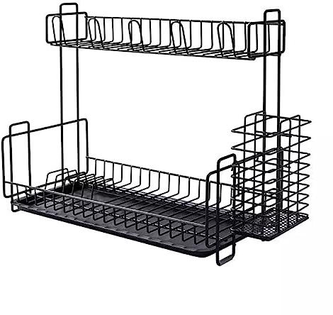 dijiusidy Estante para secar platos, vajilla de 2 niveles, tenedor, tazones, barra de soporte de almacenamiento, escurridor de gran capacidad, bandeja, palillos, cesta de cocina