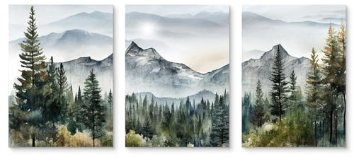 Herfair Moderne Poster 3er Set Abstrakte Berg Wald Natur Aesthetic Bilder ohne Rahmen Leinwand Kunstdruck Wandbilder Wohnzimmer Schlafzimmer Wanddeko