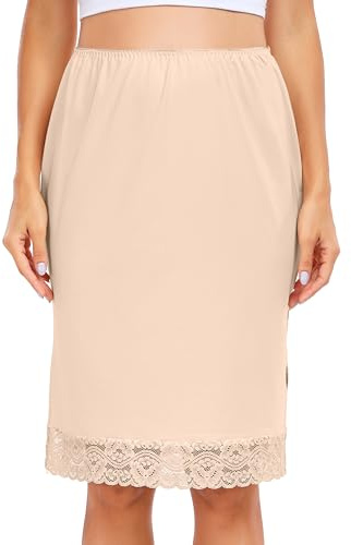 Wikoan Jupon sous Robe Robe en Dentelle Jupe Lingerie sous-vêtement Femme Invisible Demi-Jupe Elastique Jupes Transparente Nude S