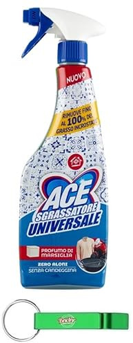 8x ACE Sgrassatore Universale,Profumo di Marsiglia,Universal-Entfetter, Marseille-Parfüm - Entfernt bis zu 100% verkrustetes Fett - Spray 600ml + Beni Culinari Kostenloser Schlüsselanhänger